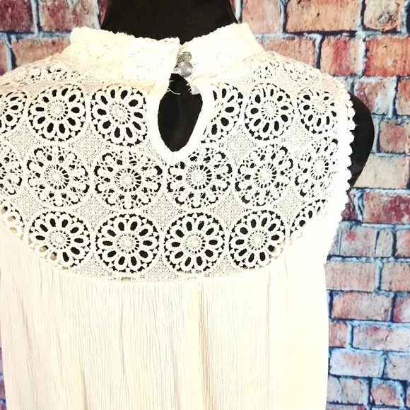 Hint Of Mint Lace Gauze Ivory Boho Dress S - Picture 4 of 10